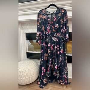 Calvin Klein Navy Wrap Front Pink Burnt Orange Floral High Low Dress Size 22W